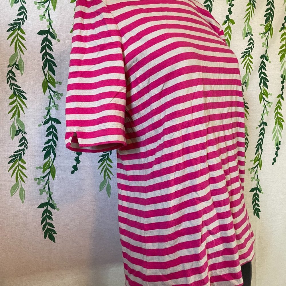 Size M Ann Taylor LOFT White/Pink Striped T-Shirt B1